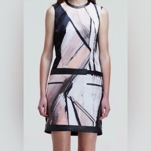 Helmut Lang Dress Shift Mini Sleeveless Patch Pockets Abstract Black New Size 6
